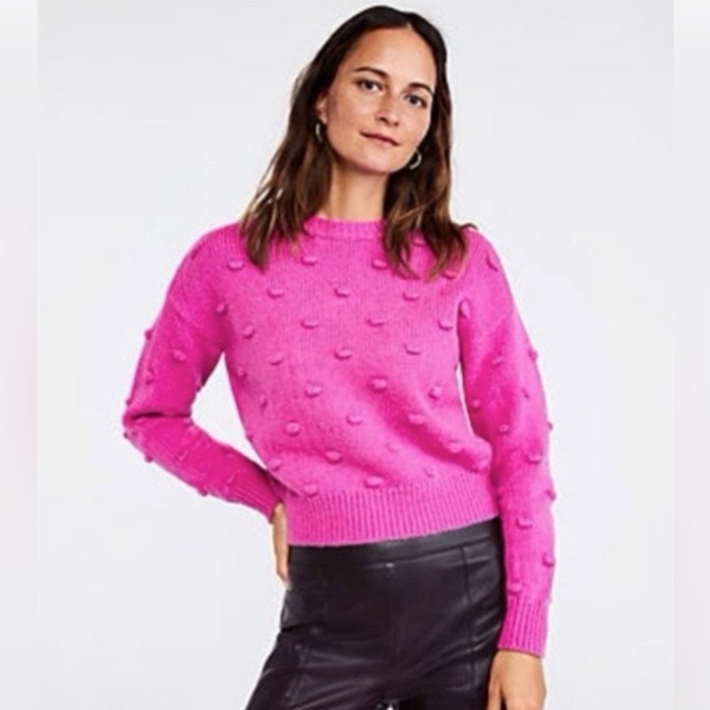 Ann Taylor Pink Polka Dot Crew neck Sweater
